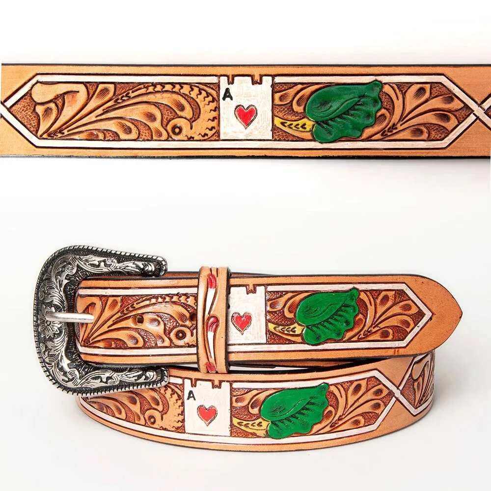 Ace of Hearts Hand Tooled Leather Belt