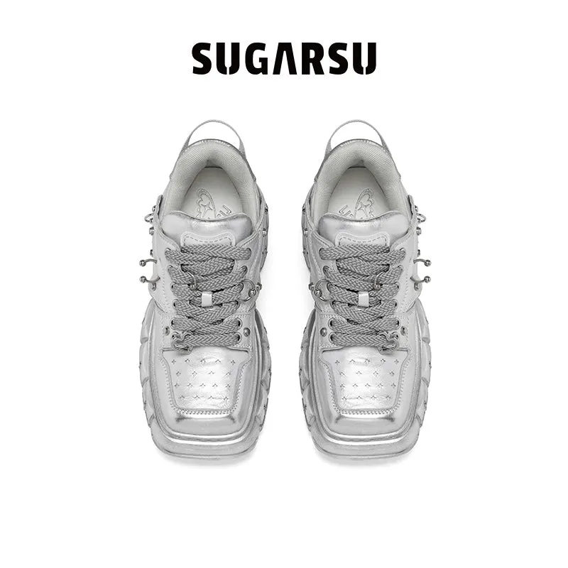 Butterfly Manor Butterfly Dream Series Rivet Embellished Butterfly Sneakers In Silver