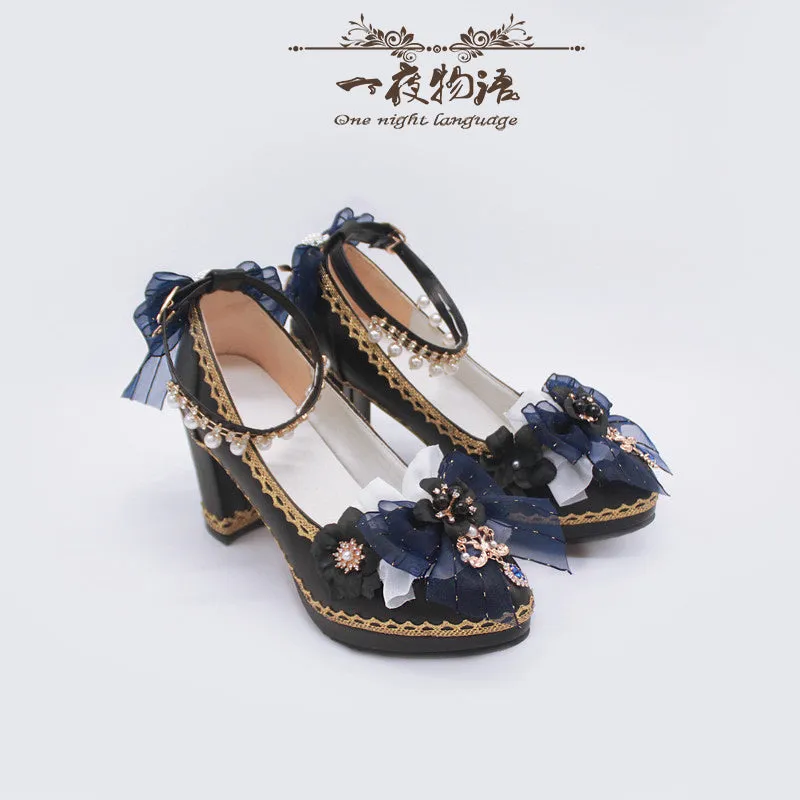One Night ~ Bright PU Wedding Lolita Thick High Heels