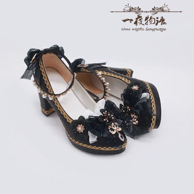 One Night ~ Bright PU Wedding Lolita Thick High Heels